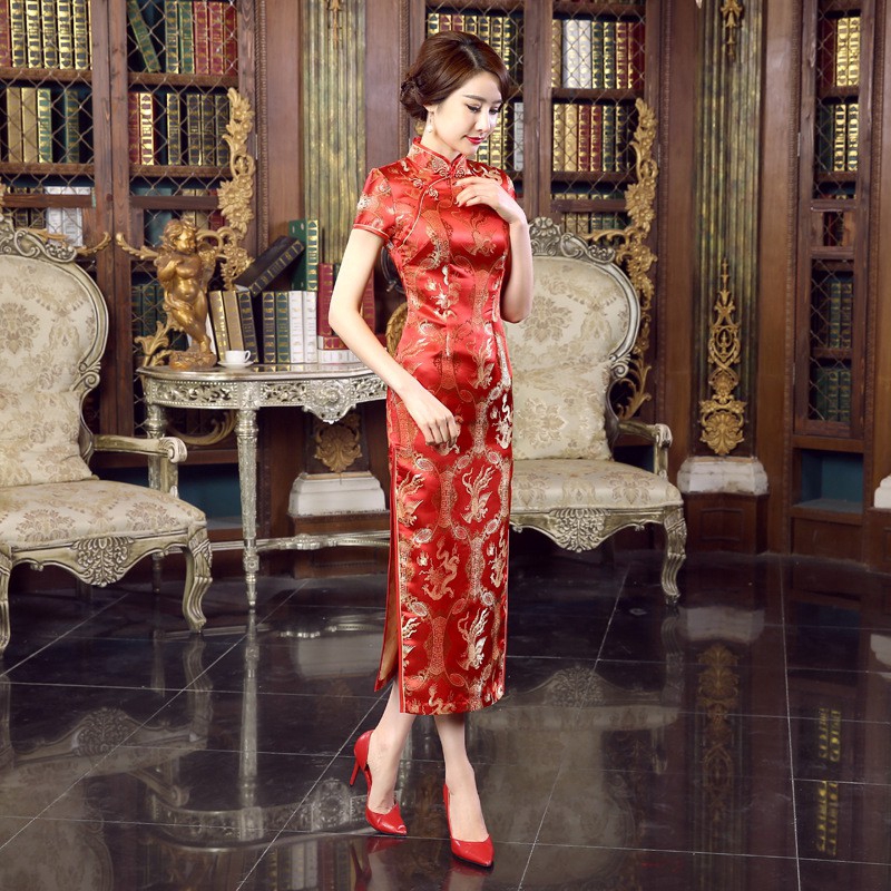 Long Cheongsam Slim Vintage Women Phoenix Dress Tang Suit Plus Size Dresses | BigBuy360 - bigbuy360.vn