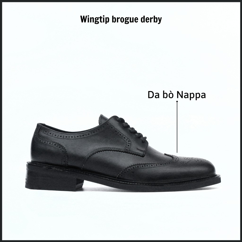 Giày derby wingtip da bò, giày da nam buộc dây