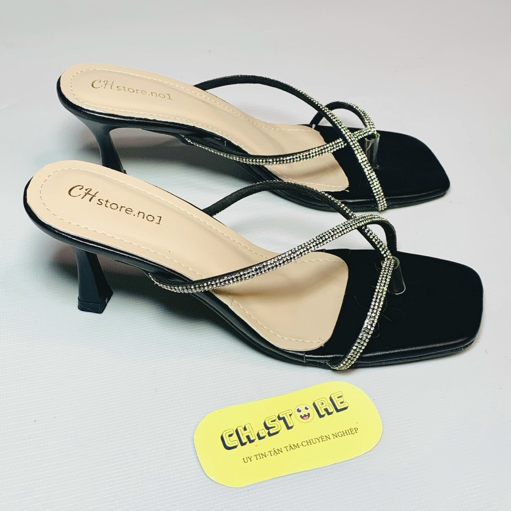 Giày sandal cao gót xỏ ngón quai mảnh đính đá 7p hot 2022 MÃ H20