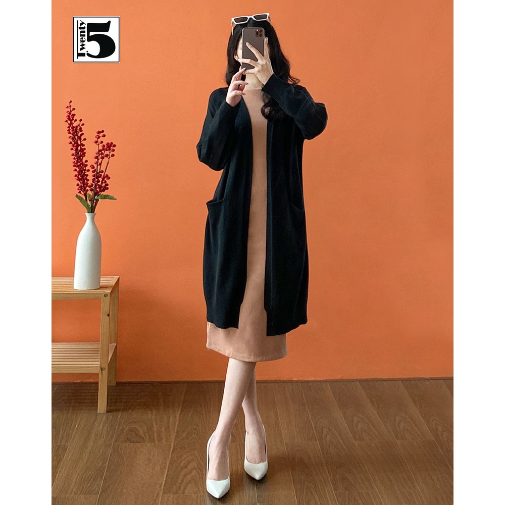 Áo len cardigan nữ dáng dài túi ốp không cúc Twentyfive 4002