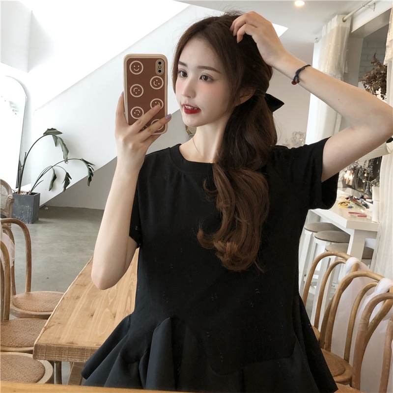 SUXI Áo Thun Tay Ngắn Màu Đen Thời Trang Mùa Hè Cho Nữ