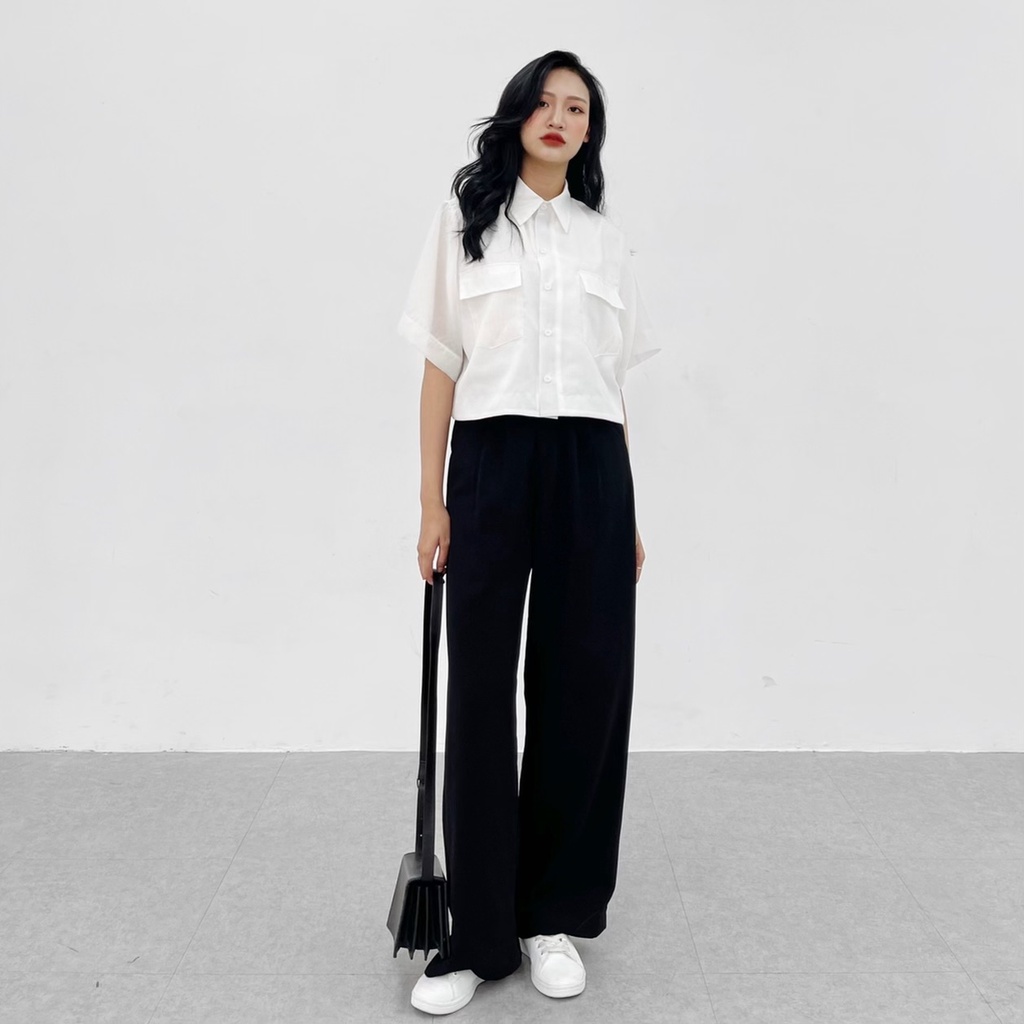 Modesty - Áo tơ trắng croptop Blanc Shirt