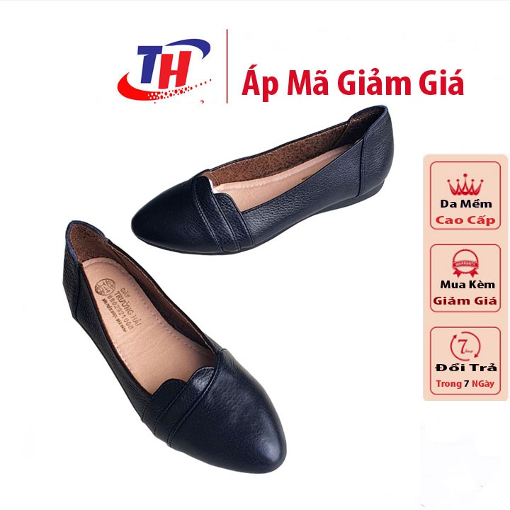 Giày búp bê màu đen da bò thật mềm mại đê cao su không trơn BB125D