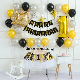 [ Tặng Bơn+Keo] Set Bong Bóng Trang Trí Thôi Nôi Sinh Nhật Bé Trai Sang Trọng