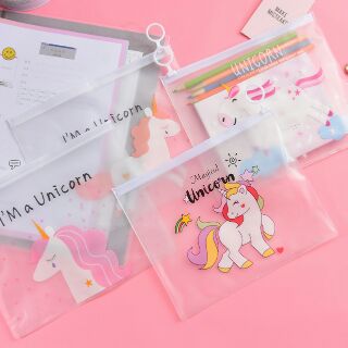 Túi đựng sổ và bút trong suốt tiện dụng cute kỳ lân