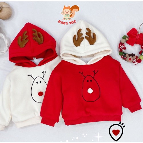 Áo nỉ bông hoodie cho bé trai và bé gái , Áo noen tuần lộc cho bé Từ 6-28kg - BABY SÓC