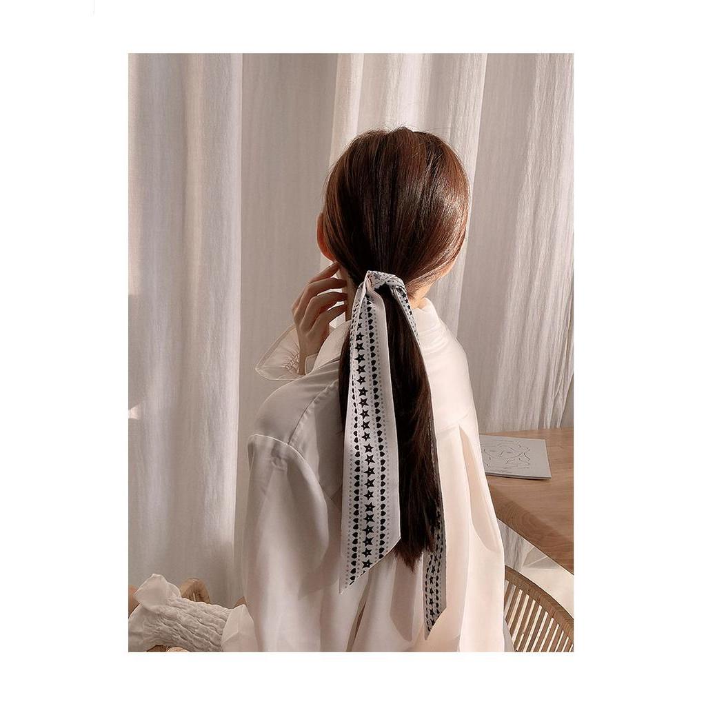 Silk scarf headband female tied hair ponytail Sen tie super fairy bow headdress streamer head rope