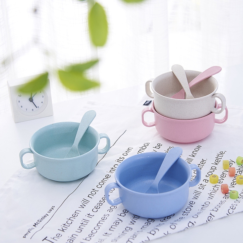 Bộ bát thìa từ lúa mạch, bát ăn từ cây lúa mạch kèm thìa, bộ chén muỗng tập ăn dặm cho bé từ lúa mạch siêu TY752