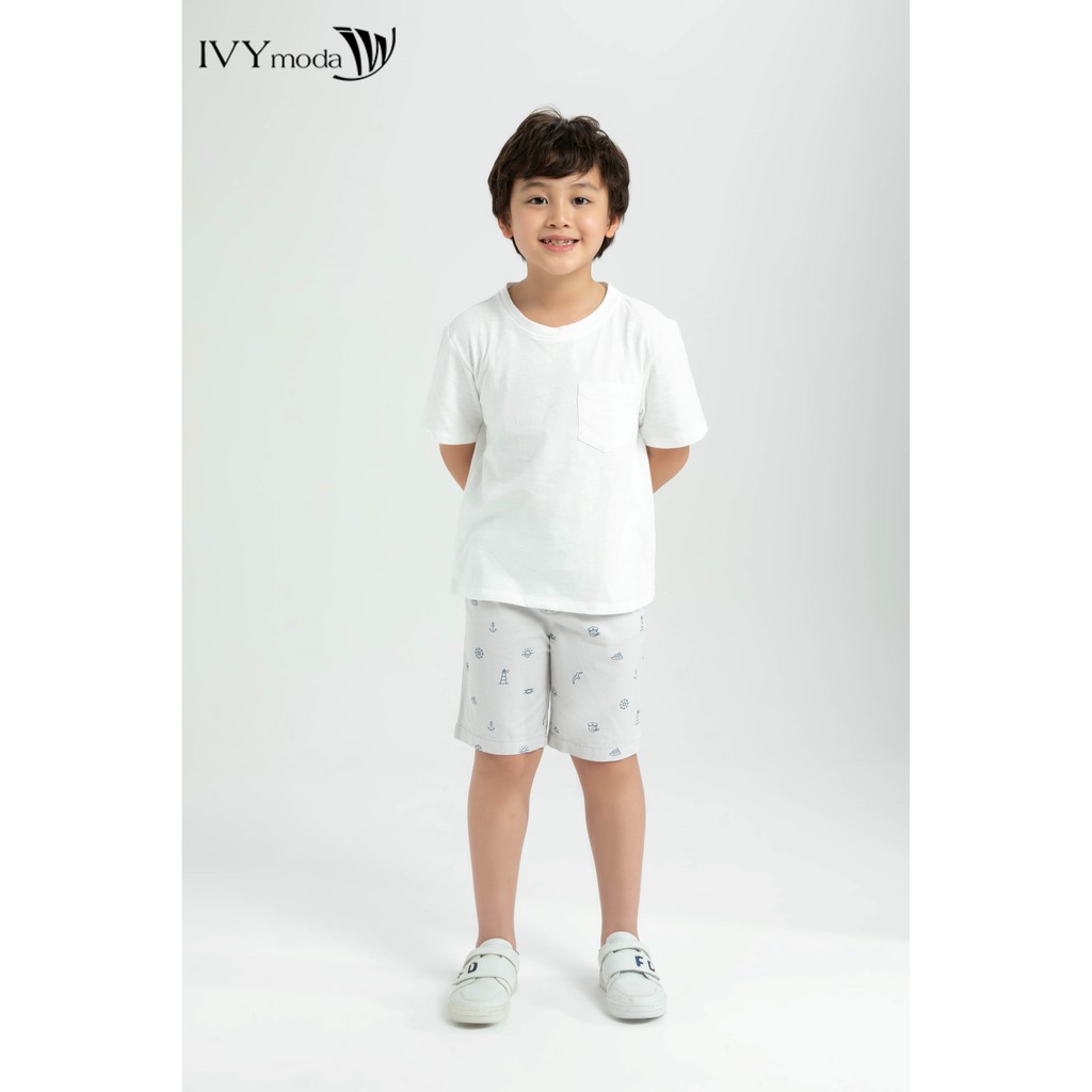 Áo thun trơn túi vuông bé trai IVY moda MS 57K1250