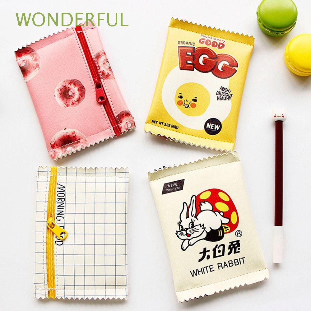 Ví mini đựng tiền thiết kế hình túi kẹo hoạ tiết hoạt hình thời trang dễ thương, ví nữ da PU nhỏ gọn