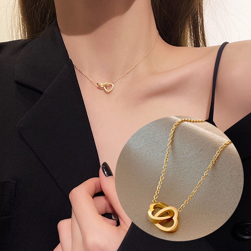 Vòng cổ thép không gỉ mạ vàng 18K với mặt phong cách Trung Quốc/ Hàn Quốc cho nữ