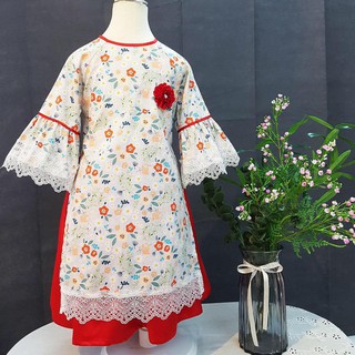 Áo Dài Cách Tân Bé Gái Hoa Cỏ Mùa Xuân CT08