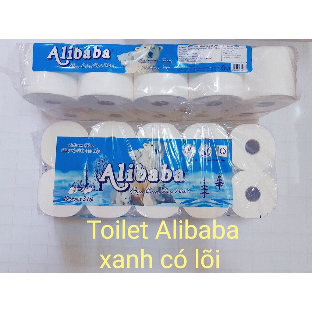 Giấy vệ sinh Alibaba Gấu Xanh Gấu Hồng 3 lớp Bịch 10 cuộn