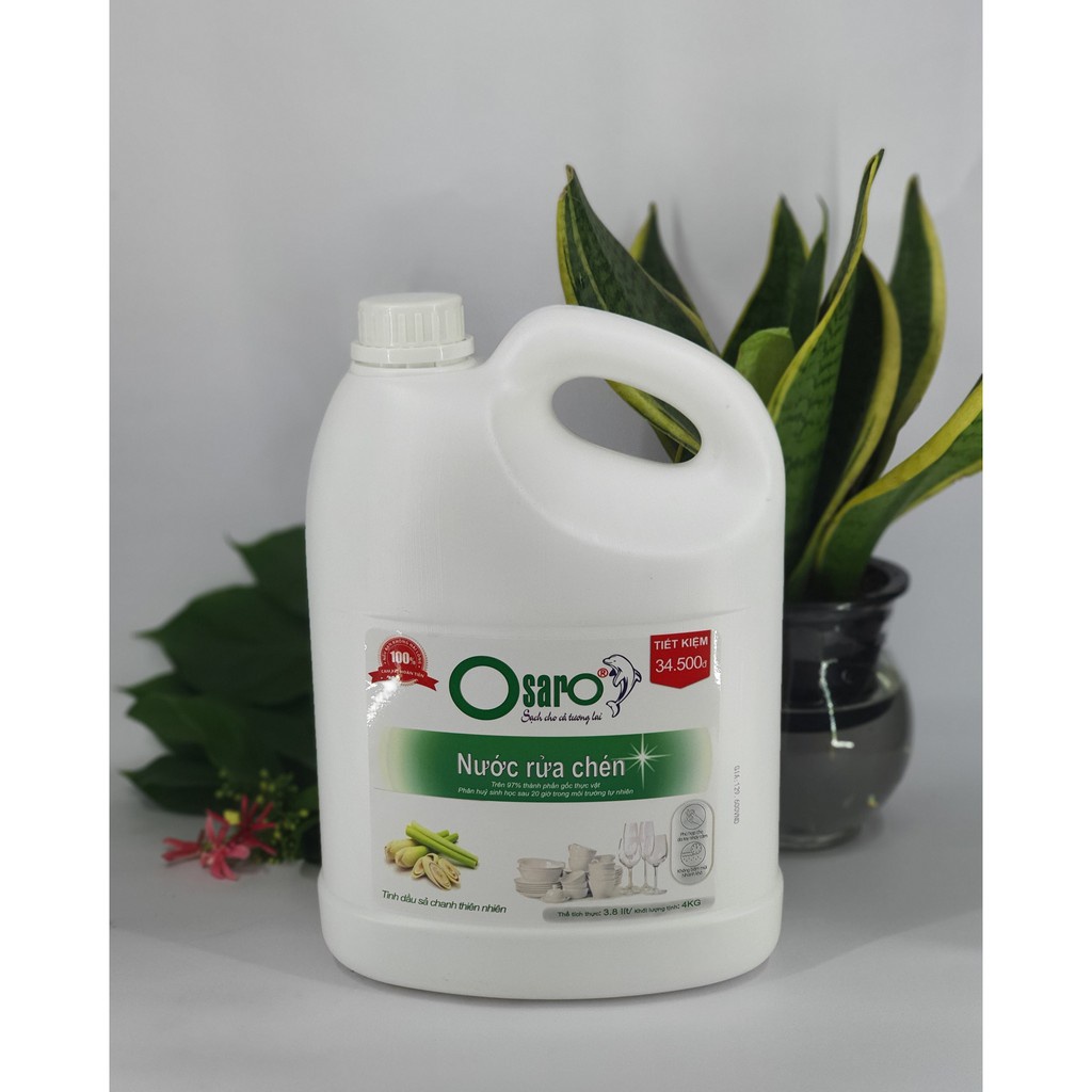 Nước rửa chén Osaro hữu cơ sinh học hương thơm nhẹ nhàng khả năng làm sạch cao dạng can 3.8L