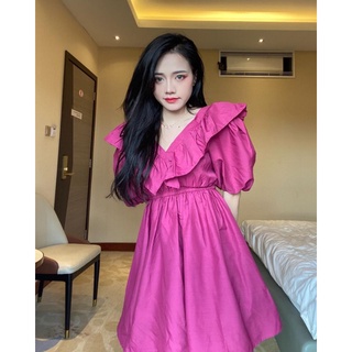 Váy sơ mi cổ bèo thắt nơ sau