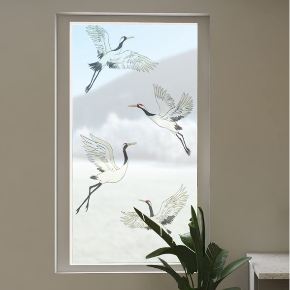 Decal dán kính cao cấp - Đàn hạt trắng bay lượn ( 60 x 116cm )