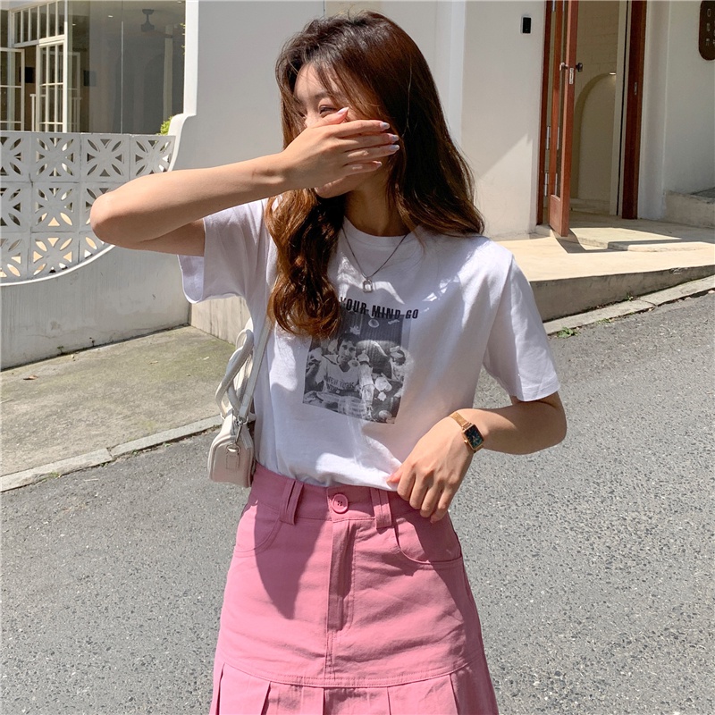 Áo Thun Tay Ngắn Cổ Tròn In Họa Tiết retro Dành Cho Nữ