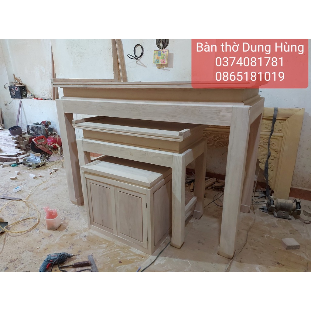 Bộ bàn thờ gỗ sồi 3 món cao cấp kích thước 1m75 chân 10