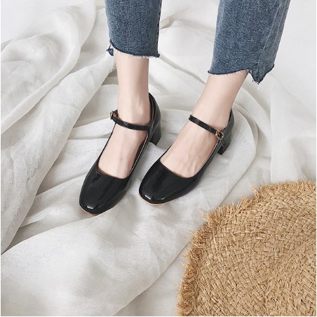 G016 Giày búp bê Marry Jane 5 cm da bóng full box