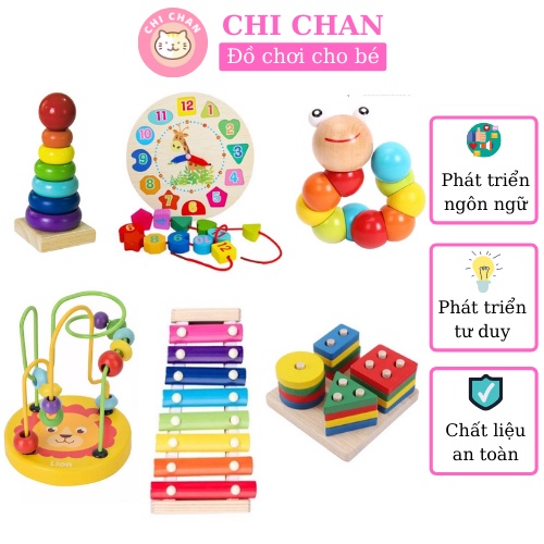 Combo 6 món đồ chơi gỗ montessori rèn luyện kỹ năng phát triển trí tuệ - Chi chan 008