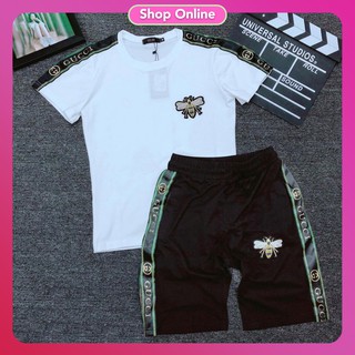 [ XẢ KHO 3 NGÀY ]   Bộ quần áo nam mùa hè mặc ở nhà vải co dãn, thoáng mát, phối viền Ong Nhỏ, 2 màu Đen - Trắng