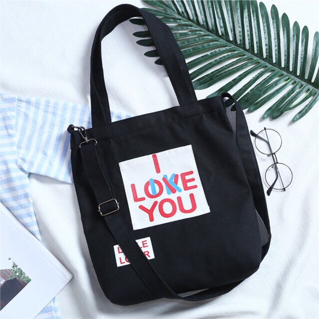 Túi tote/túi vải - i love you- vừa A4