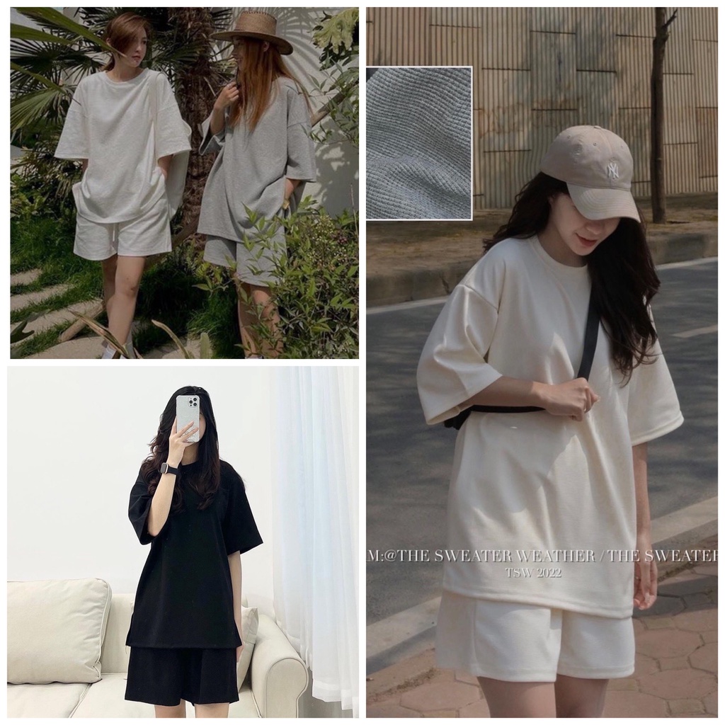 Set Đồ Nữ Dáng Rộng, Bộ Quần Áo Cộc Tay ulzzang Chất Thun 3 Màu Hot Hit