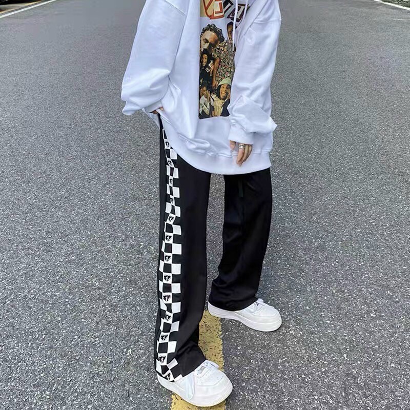 Quần dài ống rộng lưng thun có dây rút ống in hình hoạ tiết street style SIB005
