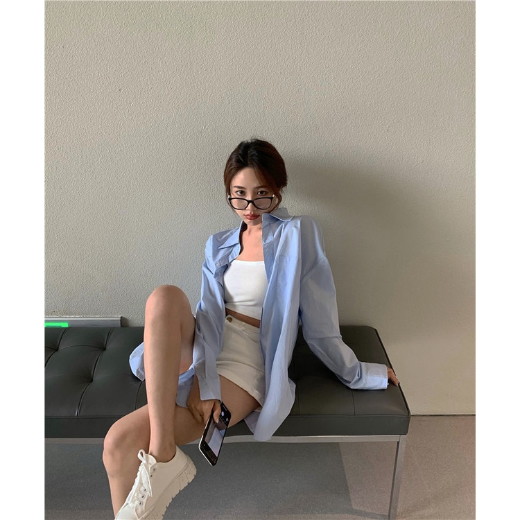 COZOK Áo Sơ Mi Tay Dài Dáng Rộng Phong Cách Hàn Quốc Thời Trang Trẻ Trung