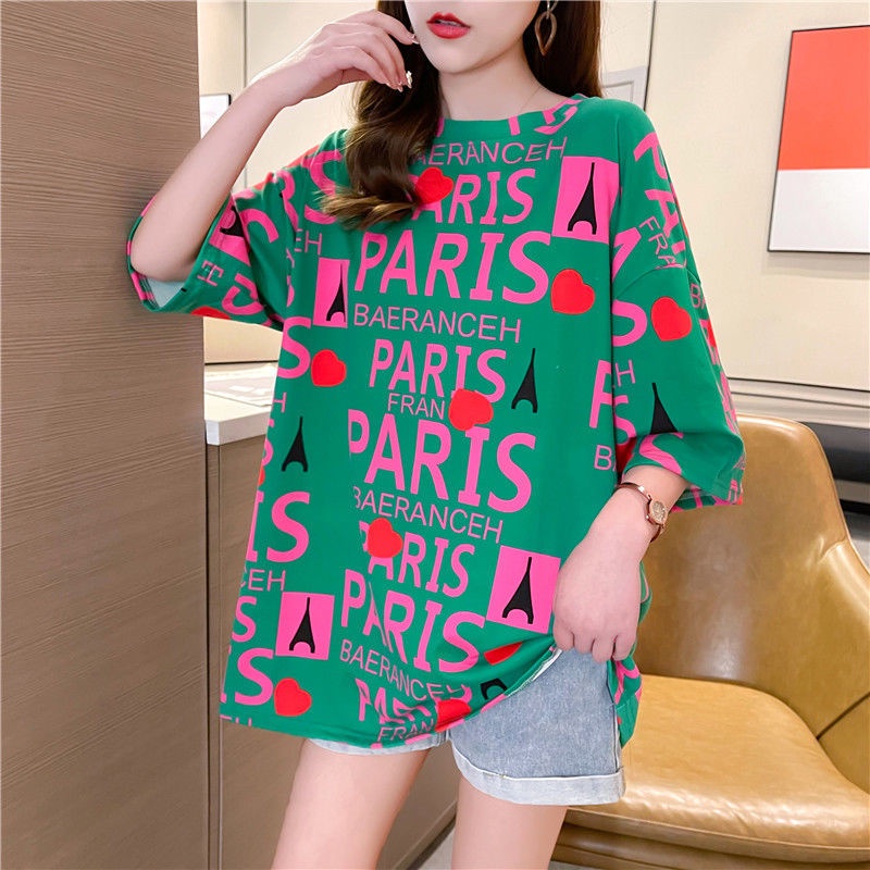 Áo Thun Tay Ngắn Plus Size Dài Trung Bình Phong Cách Hàn Quốc Cho Nữ