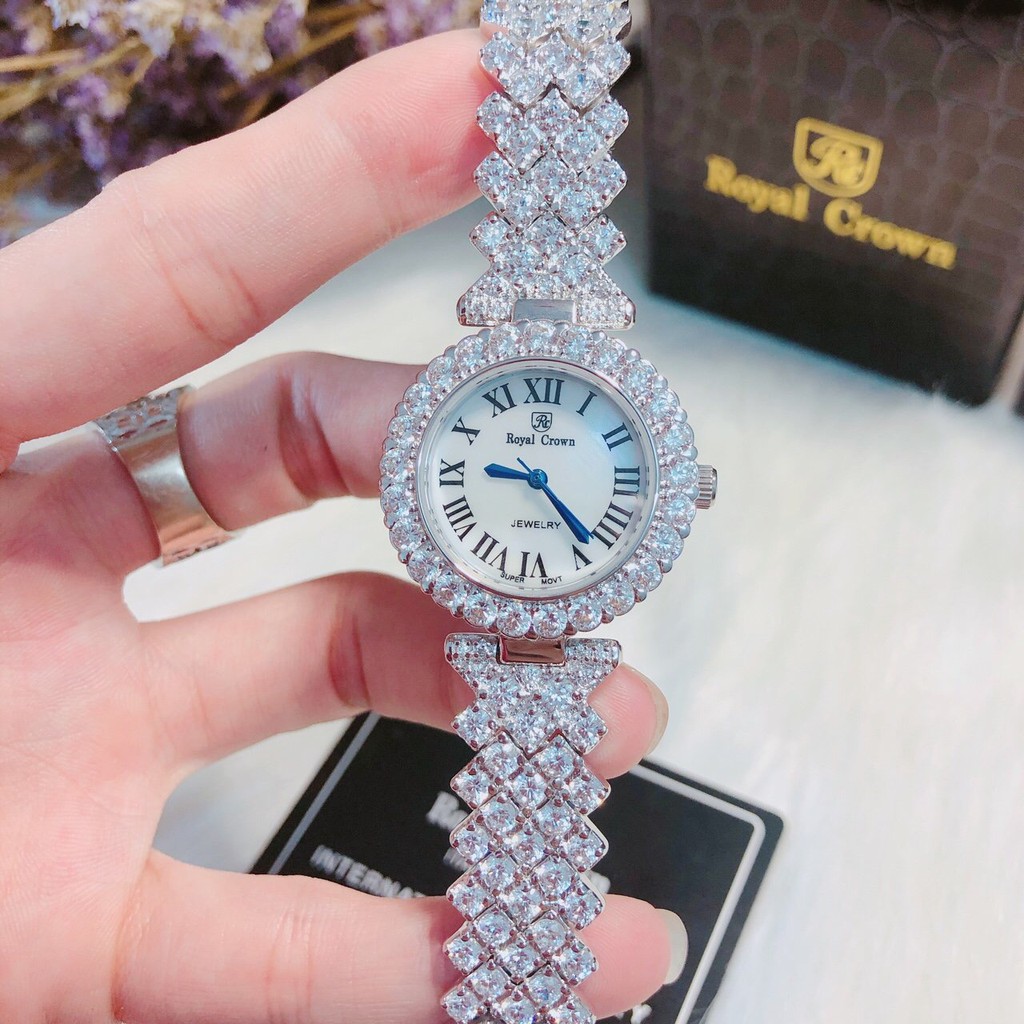 Đồng Hồ Nữ Royal Crown 6305 Silver Đá Chính Hãng 28mm