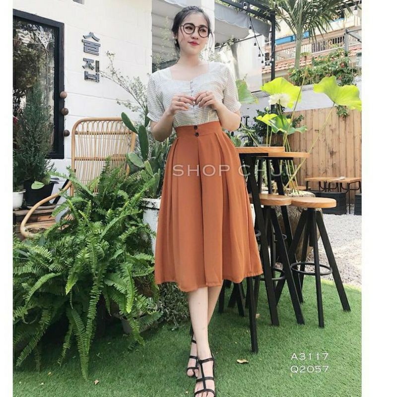 Combo quần ống rộng quần váy nhật