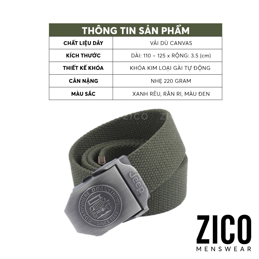 Thắt lưng dù nam Canvas ZICO MENSWEAR khóa cài tự động - Dây nịt nam vải dù Canvas cao cấp