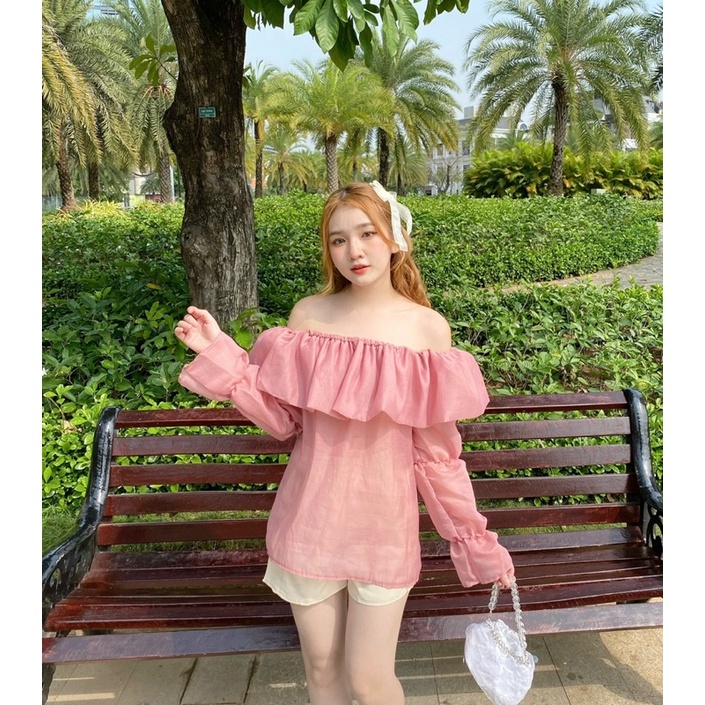 Bộ Áo Trễ Vai Và Quần Short SUNNIE JOLY BY JOLY Vải Voan Năng Động Thoáng Mát Khi Mặc