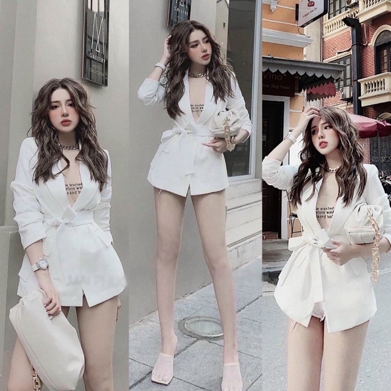 Áo khoác blazer chất tuyết mưa cột eo sang chảnh ( kèm ảnh thật ) | BigBuy360 - bigbuy360.vn