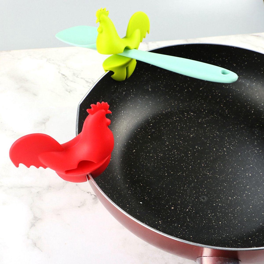 Giá Đỡ Muỗng Kẹp Cạnh Nồi Bằng Silicon Chống Trượt Chống Bỏng Hình Gà Con