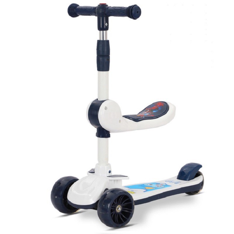 Xe trượt scooter cho bé vận động có ghế ngồi 3in1 gấp gọn, có nhạc, đèn, bánh phát sáng (Cam-Xanh-Tím-Trắng)