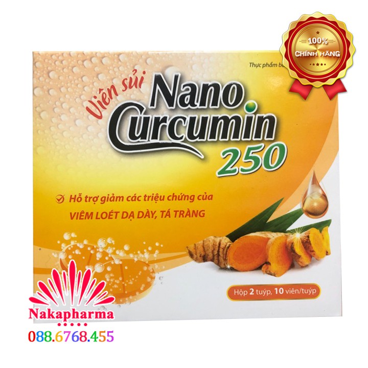 Viên Sủi Nano Curcumin 250 - Giảm các triệu chứng viêm loét dạ dày, tá tràng, trào ngược thực quản, đầy hơi chướng bụng