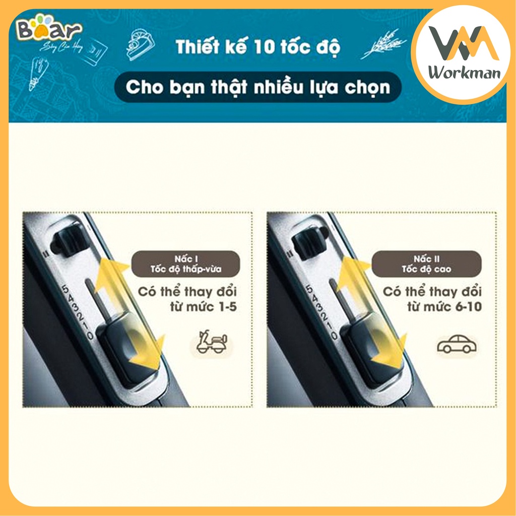 Máy Đánh Trứng Đánh Kem Trộn Bột Cầm Tay Bear - 10 Cấp Độ - HÀNG CHÍNH HÃNG