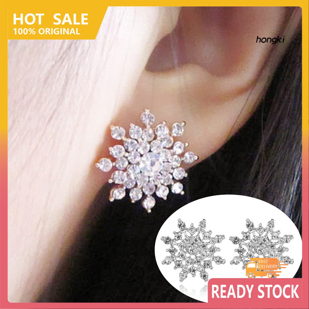 Đôi Bông Tai Hình Hoa Tuyết Đính Đá Thời Trang Cho Nữ