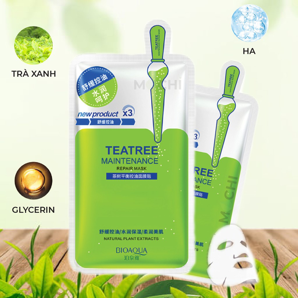 Mặt Nạ Tràm Trà Xanh Giảm Mụn Da Dầu l Dưỡng Trắng Da Mask Giấy Đắp Mặt Teatree Acne Bioaqua Nội Địa Trung MOCHI SHOP