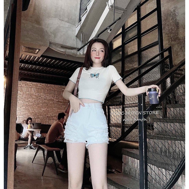 Quần Short Kaki co Giãn Mạnh Rách tầng táo bạo cực Xinh 2 màu Đen trắng Cao cấp MÂY_1989