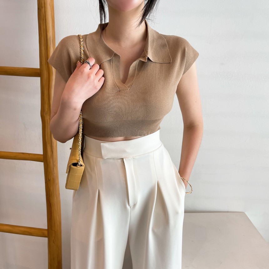 Áo thun dệt kim dáng ôm màu trơn gợi cảm cho nữ