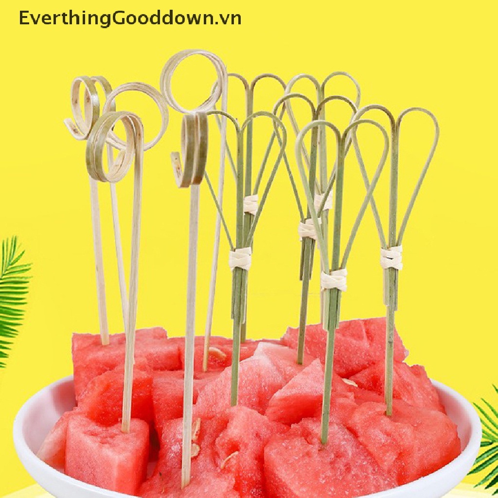 Everthinggooddown Túi 100 Xiên Tre Ăn Trái Cây / Cocktail Thắt Nút Dùng Một Lần