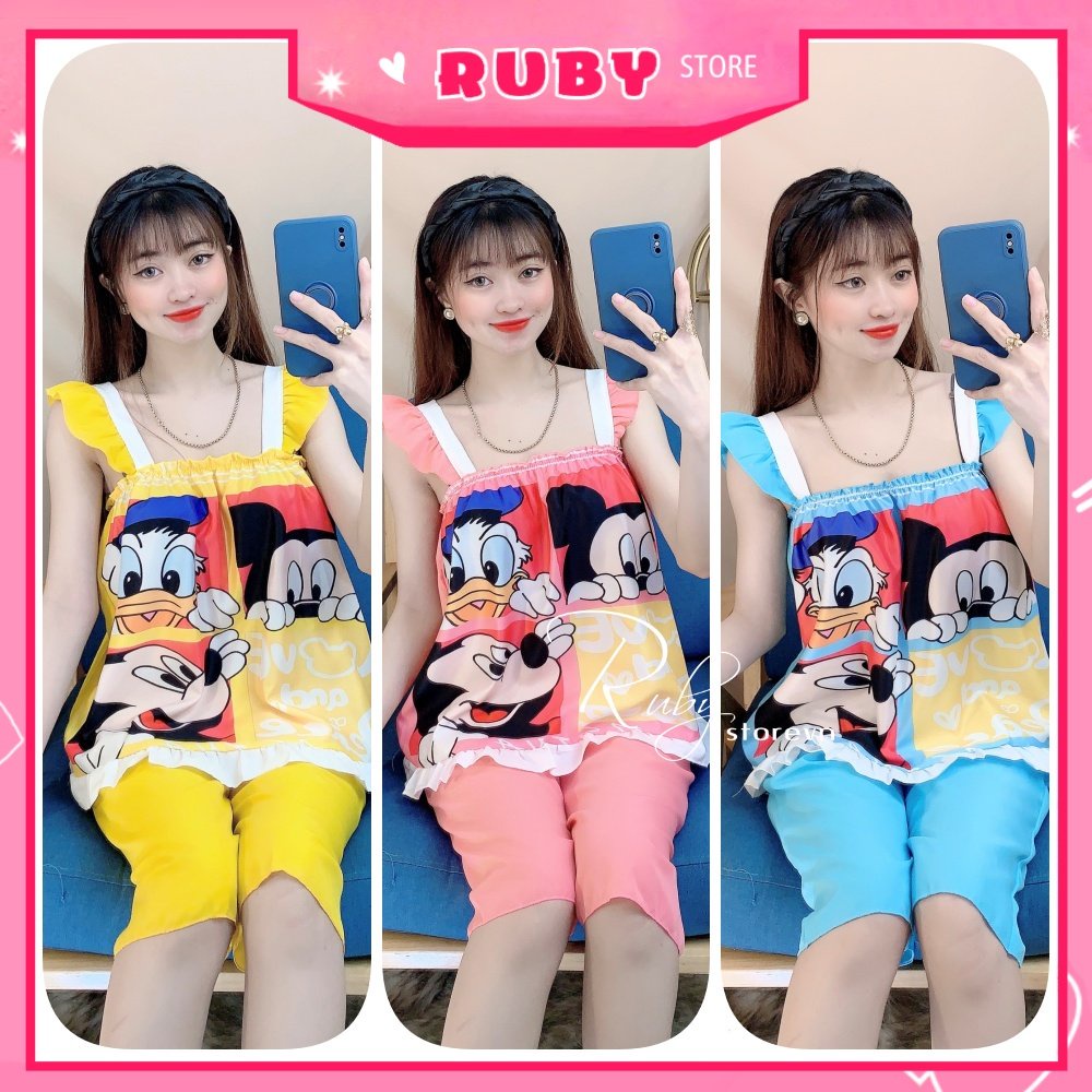 Đồ bộ nữ mặc nhà chất kate mềm mát in hình hoạt hình họa tiết dễ thương BKT148