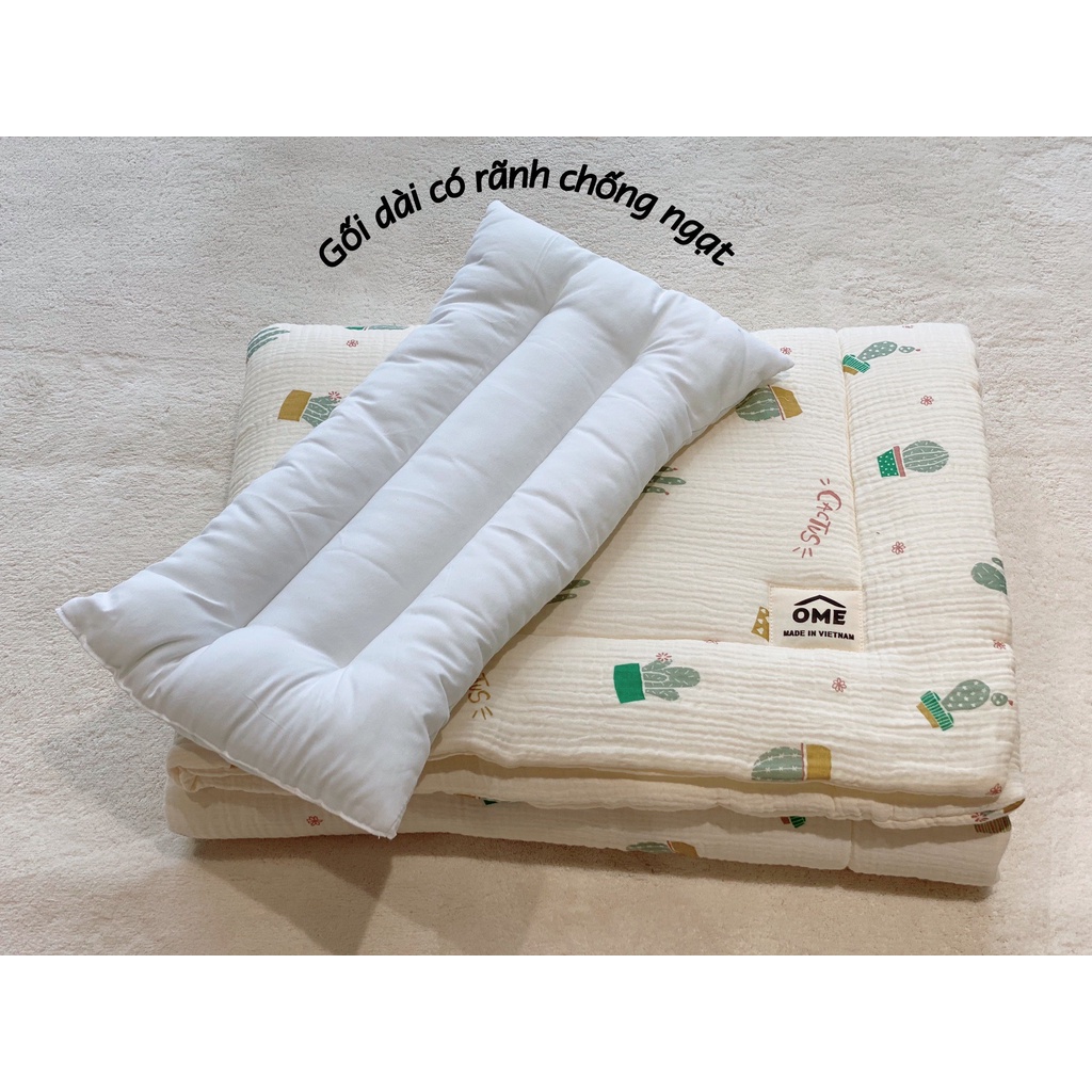 Set chăn bông Ome vải xô siêu nhẹ kèm gối chống ngạt cho bé, tặng kèm túi đựng chuyên dụng | Chăn mùa đông cho bé