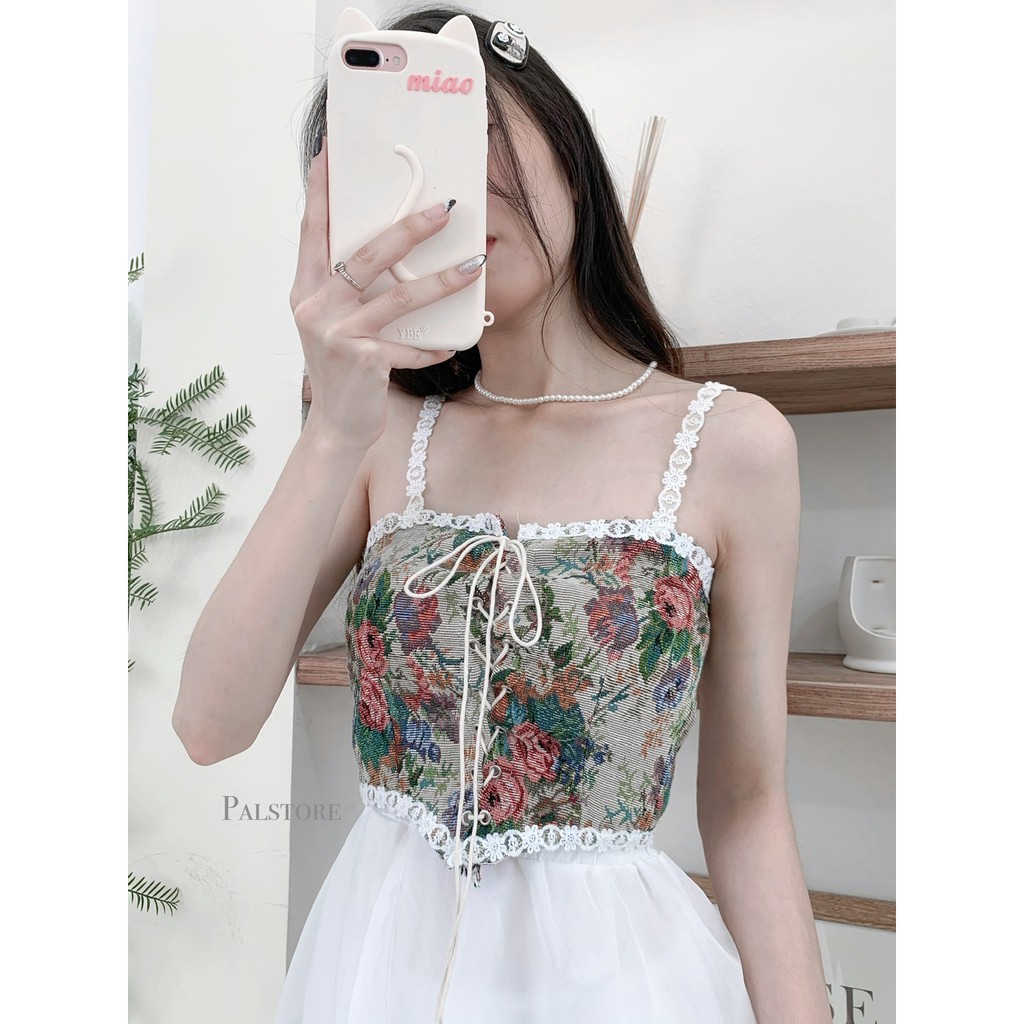 Áo 2 dây thổ cẩm đan dây