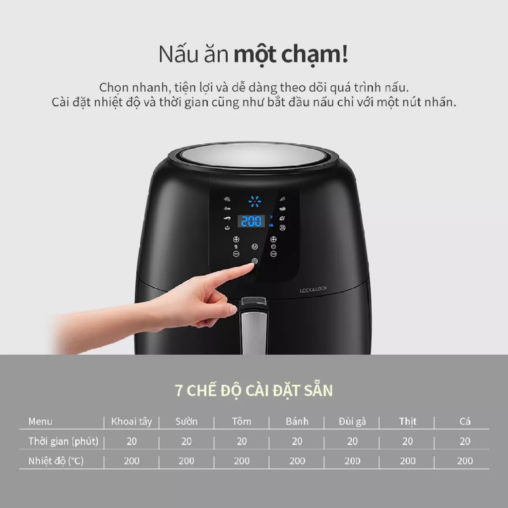 Nồi Chiên Không Dầu Điện Tử Lock&Lock EJF296BLK Super Jumbo Plus Air Fryer 7.2L