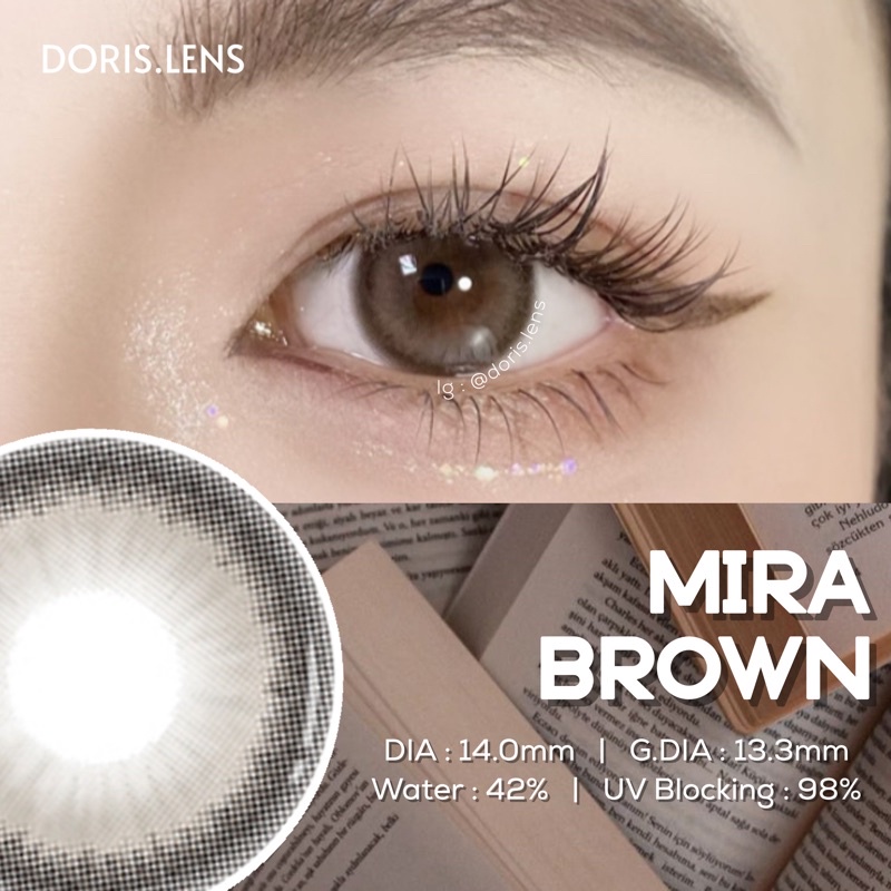 Kính Áp Tròng DORIS.LENS - MIRA BROWN Giãn Nhẹ 14.0mm Lens Mắt Nâu Tự Nhiên 0 Đến 10 Độ Lệch Độ