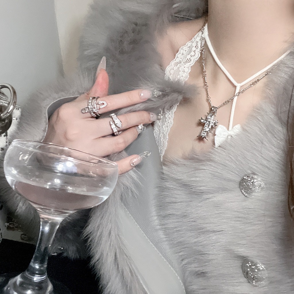 Nhẫn Hở Đính Kim Cương Phong Cách Hàn Quốc Chất Lượng Cao Cá Tính Dễ Phối Đồ Cho Nữ